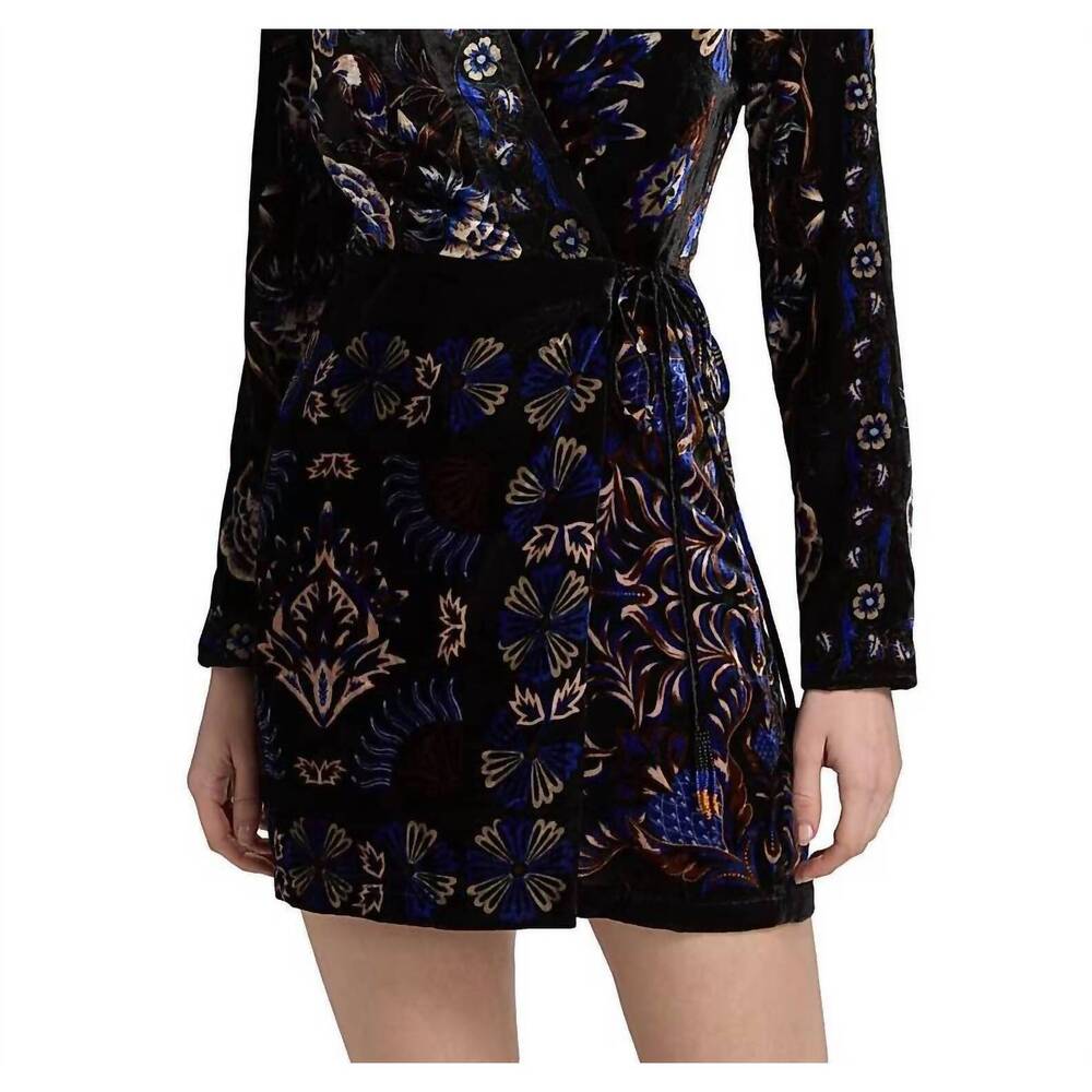 NEW FARM RIO arabesque mix scarves wrap mini dress in black